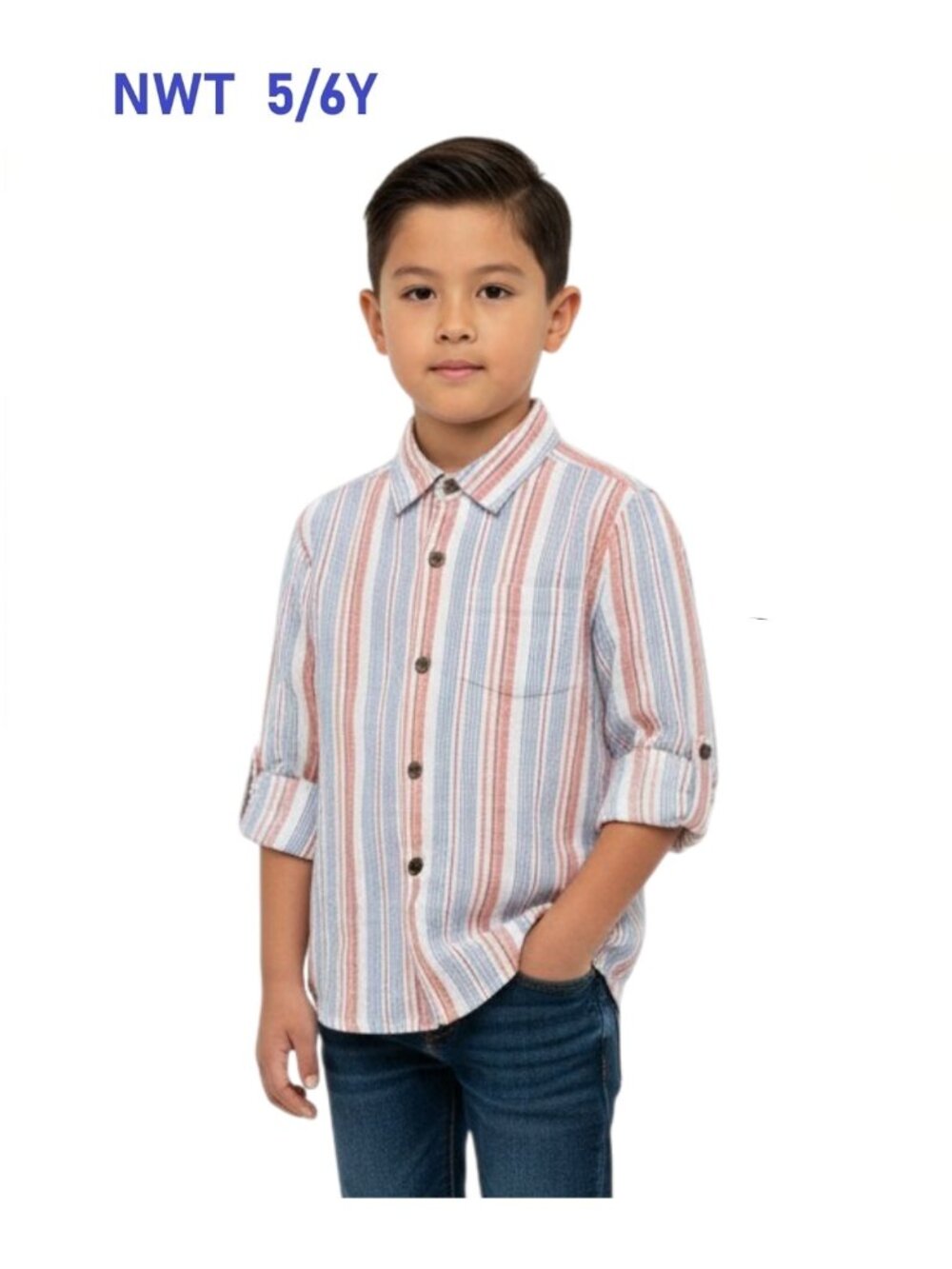 Me & Henry Multi-colors Stripe Woven L/S Button Down Shirt size 5/6Y